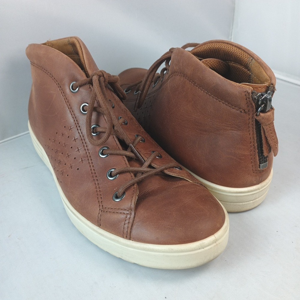 ECCO Soft Men's 6.5 Women's 8.5 City High-Top Brown Leather Sneaker 39 EU